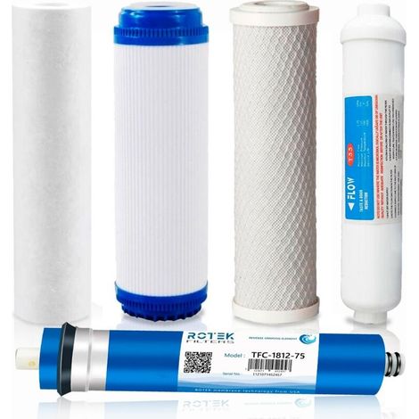Kit de remplacement osmose inverse – Pack de 4 filtres à eau – Filtration 5 étages – Membrane TFC 50GPD pour eau pure (1/5)