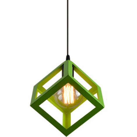 Suspension Luminaire Moderne Lustre Forme Cube Lampe de Plafon de Style Géométrique en Métal E27 Plafonnier pour Chambre Salon Restaurant - 16CM, Vert BLOW (1/5)