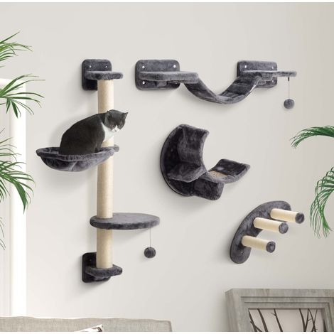 Árbol para gatos de pared 30x30x96 cm en poliéster y sisal gris oscuro con hamaca - MEUBLIV (1/5)