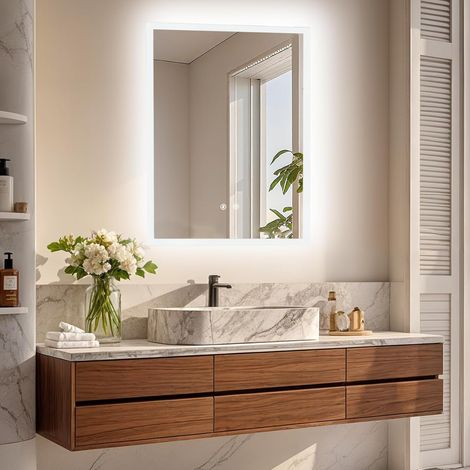 50x70cm Specchio Bagno con Luce Led Retroilluminato Antiappannamento Dimmerabile Funzione Memoria