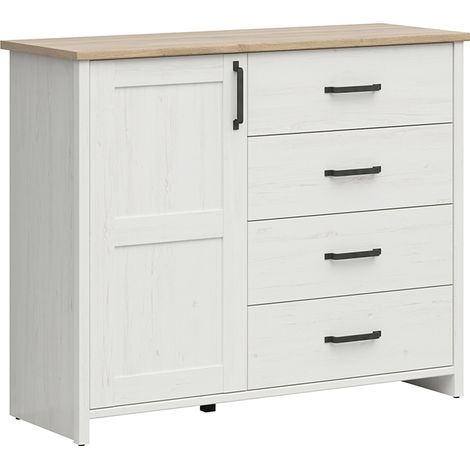 Buffet 1 anta 4 cassetti Aksel bianco e marrone 99cm
