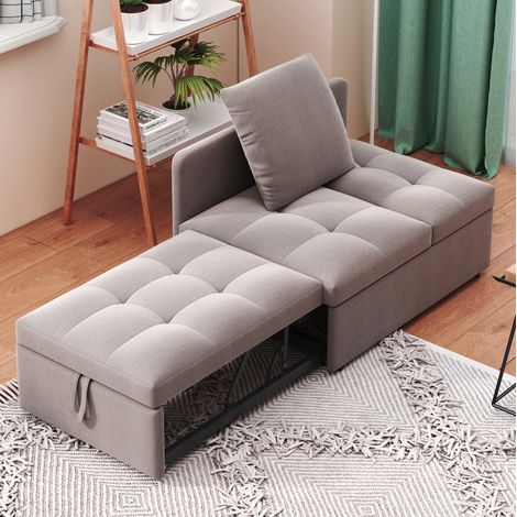 Canapé-lit 3-en-1 177x68x65 cm gris en lin rembourré avec dossier réglable (1/5)