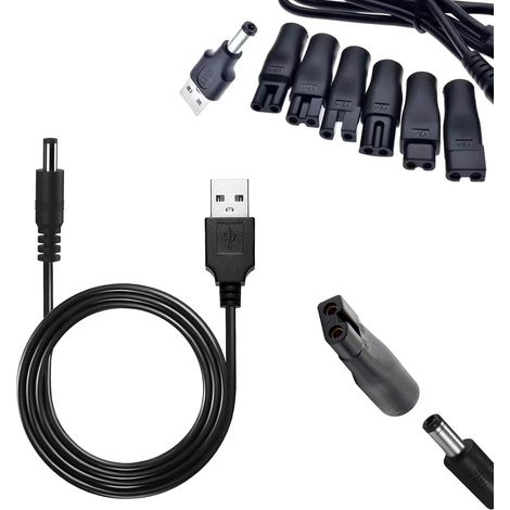 Razor Charger, 5V Razor Charger Cables, 5V USB Power Cable, Universal 5V Razor Charger with 6 Connectors, for Razors, Audio, Desk Lamp (1/5)