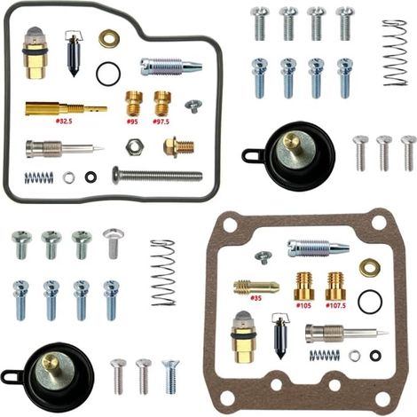 Kit de réparation de carburateur pour VS400 VK51A 400 cm³ bicylindre en V  Kit + coupe-air  Pour VS400 VK51A  bicylindre en V  gicleurs en laiton  joints en nitrile  pièces en POM  résistant à l'essen (1/5)