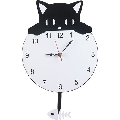 Horloge en Forme de Chat avec Queue oscillante Horloge analogique Moderne Décoration Murale sans tic- - Accessoire de Maison avec Queue Mobile pour Tout-Petits, garçons, Filles (1/5)