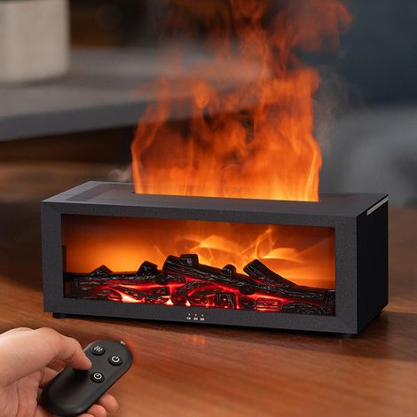Aromadiffusor mit LED-Kamin, ätherischer Öldiffusor mit 7-farbiger Flamme, Luftbefeuchter mit Fernbedienung, Duftöldiffusor für Raumbeduftung – 4 Timer (1/5)