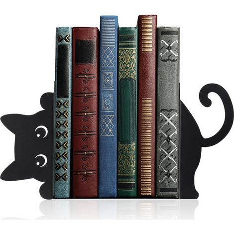 Lot de 2 serre-livres - Serre-livres en métal - Chat qui regarde - Organisateur d'étagère - Étagère décorative - Décoration pour la maison ou le bureau - Pour ranger livres, CD et DVD - Idéal pour cha (1/5)