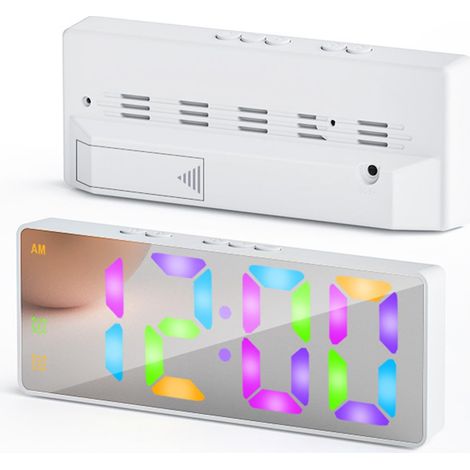 Sveglia digitale con funzione snooze, orologio digitale con pulsante snooze, grande display, sveglia per bambini, per soggiorno, cucina, casa, ufficio (arcobaleno bianco)