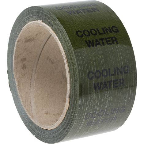 Ruban de marquage pour tuyaux Vert, Texte: Cooling Water PP, Vinyle, largeur 50mm x Longueur 33m ( Prix pour Bobine de 33 Mètres )