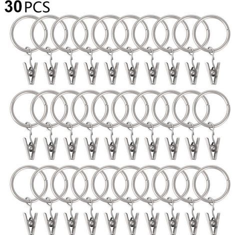 Lot de 30 anneaux de rideau en métal argent – Œillets de 3,5 mm – Clips amovibles pour installation rapide – Résistance à la corrosion (1/5)