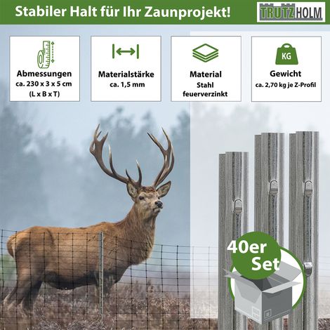 Z-Profil Zaunpfosten 230 cm feuerverzinkt 40x Zaunpfähle 1,5 mm Stärke gestanzte Haken Forstprofil (1/5)