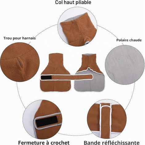 Dog Coat Winter Fleece Coat for Dachshund Mini Dachshund Coat Warm Pullover for Dogs with Stand Collar Jacket for Puppy with Adjustable Belt Brown M (1/4)