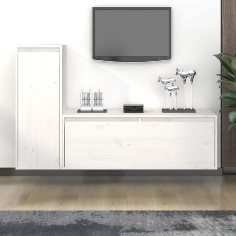 Meubles TV 2 pcs Blanc Bois massif de pin (1/5)