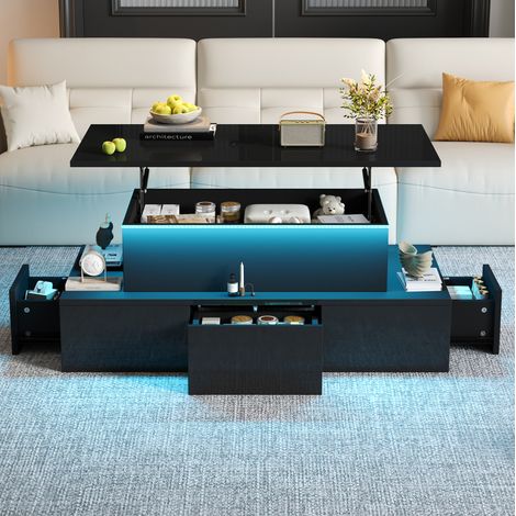 Couchtisch höhenverstellbar mit 4 Schubladen LED MDF OKMYHOME (1/5)