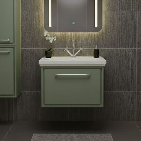 Hudson Reed Lille Wall Hung 1-Drawer Vanity Unit with 1TH Classique Basin 600mm Wide - Fern Green