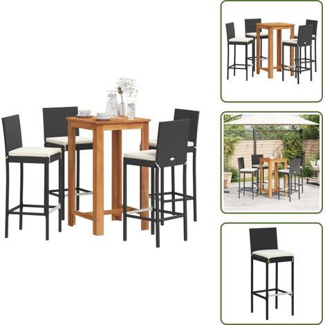 5-tlg. Gartenbar-Set Schwarz Massivholz Akazie und Poly Rattan - Gartensets - Gartenbar - Gartenmöbel - Esszimmergarnitur - Outdoor Möbel (1/5)