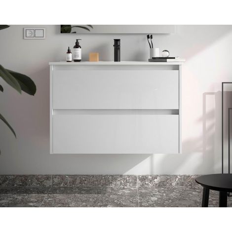 BALTIC Unterschrank 900 2 Schubladen + Waschbecken White Satin (1/4)