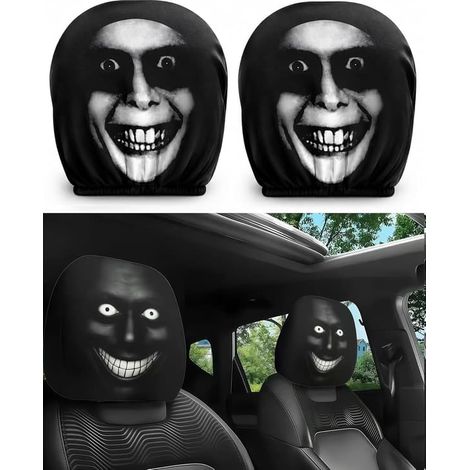 LYERCW - Lot de 2 housses d'appui-tête à motif de visage fantôme, housses élastiques universelles pour sièges auto, motif visage effrayant (1/5)