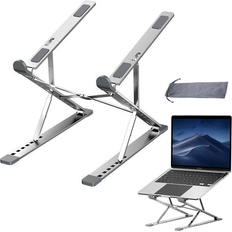 Support portable pour ordinateur portable, léger, pliable, double couche, en aluminium, réglable en hauteur et en inclinaison, ergonomique. (1/4)