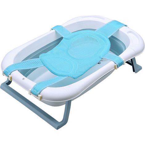 Babybadewannensitzkissen, Babybadewannen-Stützmatte aus Netzgewebe, weiches Kissen, verstellbare Länge, blau. (1/5)