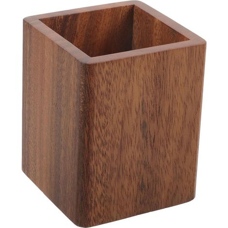 Portapenne da scrivania, vassoio portapenne, scatola portaoggetti per pennelli da trucco, in legno, 8 x 8 x 10 cm, per riporre articoli da ufficio, penne (1/5)