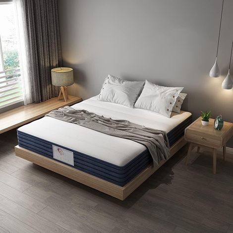 Matelas 140x190x22cm TEENO - Mousse et Ressorts - Mousse polyuréthane - 2CM mémoire de Forme - Blanc