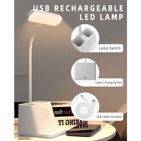 lampe de bureau LED dimmable avec support téléphone portable, 3 modes et réglages multiples de luminosité, idéale pour enfants (1/5)