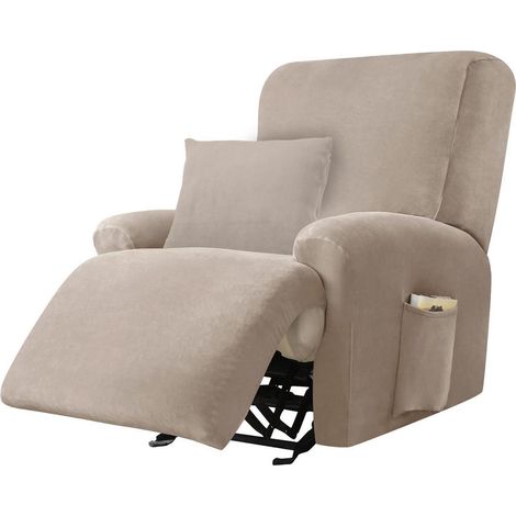 Stretchhusse für Relaxsessel 4-teilig mit Kissenbezug und Taschen, 1 Sitzer Beige (1/5)
