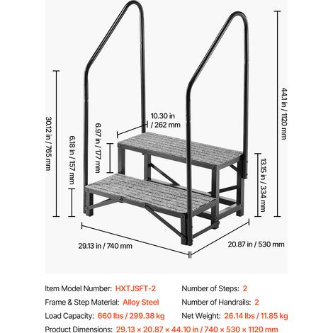 VEVOR RV Steps with Dual Handrails, 2 Steps, 660 lbs Load Capacity, Heavy Duty Outdoor RV Stairs with Non-Slip Mat for Elderly/Pets, Portable Stairs for Hot Tub, Camper, Mobile Home, Porch, Pool, SPA (1/4)