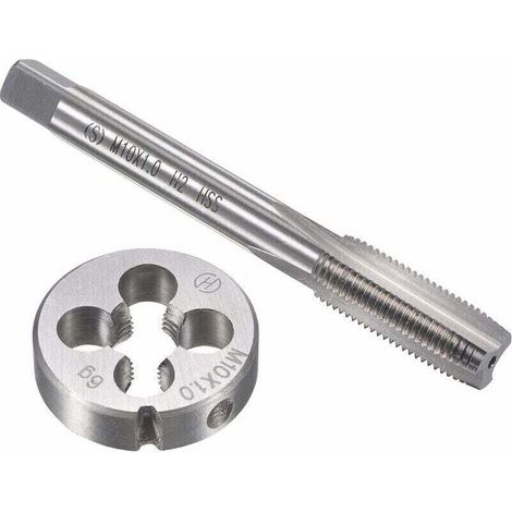 Coffret tarauds et filières Ensemble de tarauds et matrices métriques M10 x 1 mm, taraud à vis à filetage machine HSS avec matrice de filetage ronde en acier à outils en alliage