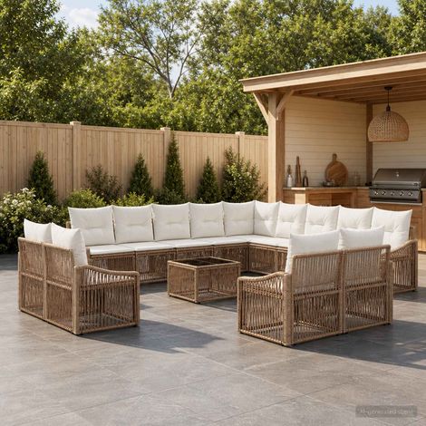 vidaXL Ensemble de canapé de jardin 14 pcs Beige polyrotin (1/5)