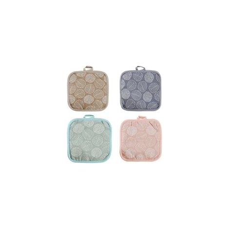 Lot de 4 maniques en coton et lin résistants à la chaleur, sets de table, coussinets isolants, maniques de cuisine antidérapantes pour casseroles, assiettes, bols et tasses (motif feuilles) (1/4)