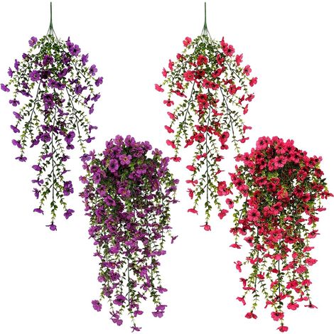 4 Fleurs Artificielles Exterieur,Fleur Tombante, Artificial Hanging Plants (1/5)