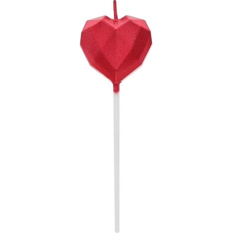 Candela Piker a forma di cuore con diamanti, ideale per compleanno, 10,5 cm (1/2)