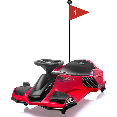 Kart électrique drift enfants 24V, moteur brushless 180W, batterie 7Ah, vitesse réglable, lumineuxères LED, alarme batterie faible, musique intégrée, chargement max 50kg, cadeau - Rougeur
