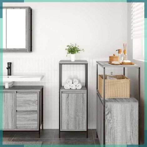 Meuble de salle de bain - 861915 - Sonoma gris - 36 x 35 x 95 cm - 3 étagères (1/5)
