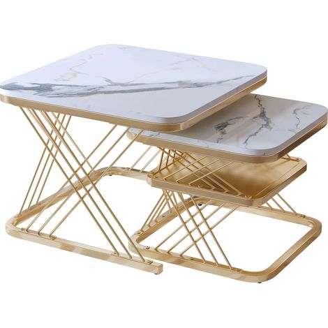 Juego de mesa de centro, diseño moderno, patas de metal resistentes, color dorado. (1/2)