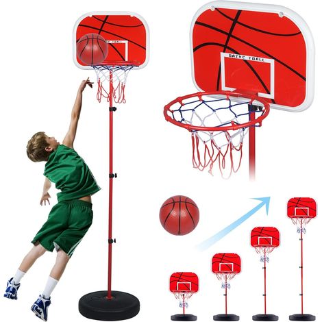 Mini Panier de Basketball Ajustable Portable 49-150cm, Support de Basket avec Filet et Ballon Jeux Exterieur Enfant Rose (1/5)