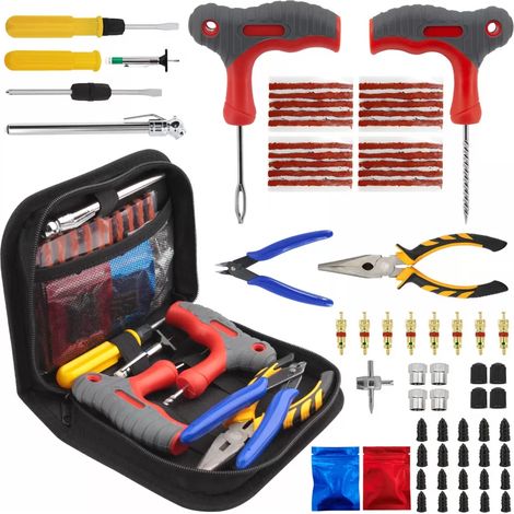 Kit Réparation Pneu - Pour Pneus Sans Chambre - Voiture Moto Camion Van Remorque - 80 Pièces - Sac de Rangement Portable