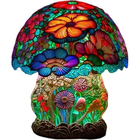 Pilzförmige Tischlampe aus bemaltem Glas, dekorative Vintage-Schreibtischlampe, Nachttischlampe für Schlafzimmer, Wohnzimmer, Büro, Geschenk --B