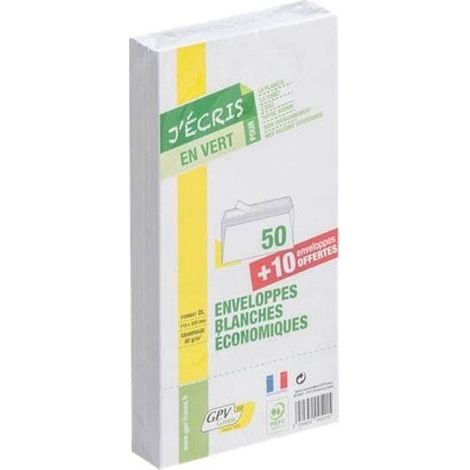Enveloppes - Blanche - DL - 110x220mm - Auto adhésive - Paquet de 60 - GPV
