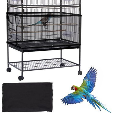 2 Pièces Couverture de Cage à Oiseaux, noir, Housse de Protection en Maille, Ajustable Attrape Graine, Filet de Perroquet en Maille de Nylon, Couvre Jupe Guard pour Cage Rondes Carré (1/5)