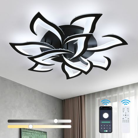 COMELY Dimmable LED Ceiling Light, 10 Petals Modern Indoor Flush Mount Ceiling Lamp, Modern Acrylic Flower Shape Chandelier Lighting for Bedroom Living Room Dining Room (70W, Black Edge) (1/5)