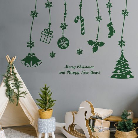 Sticker Merry christmas and happy new years - 40x50cm - vert - Autocollants adhésifs noël - décoration fêtes (1/3)