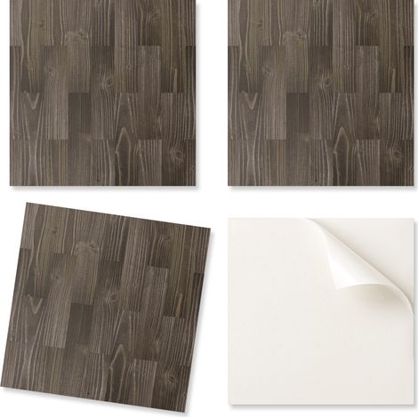 Baldosas autoadhesivas de vinilo estampadas con dise帽o de tablones de madera, 9x30x30 cm.