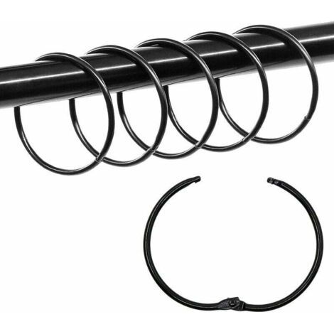 Lot de 36 anneaux de reliure ronds en métal pour rideau de douche 5 cm pour cartes de notes, bureau (noir)