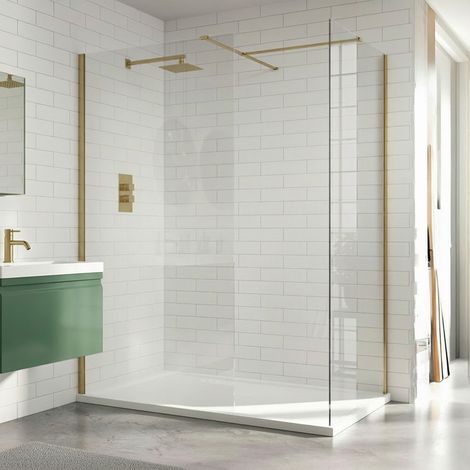 Duchy Padstow Brushed Brass Wet Room Screen Side Panel 800mm (inc T-Piece)