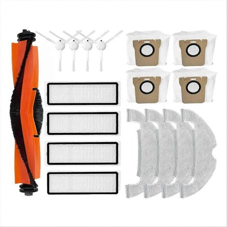 Set mit 4 Zubehörteilen für Saugroboter: Seitenbürste, HEPA-Filter, Mikrofaser-Mopp und Staubbeutel, kompatible Ersatzteile für die Bodenreinigung, komplettes Wartungsset. (1/5)