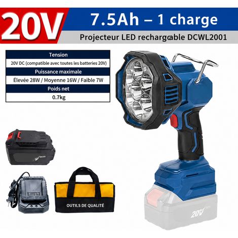 Projecteur rechargeable DCWL2001 7,5 Ah avec batterie et chargeur 7.5 ah 7500 réf 1 × 1 × 1 cm 1 g – Livraison gratuite