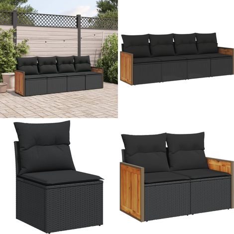 4-tlg. Garten-Sofagarnitur mit Kissen Schwarz Poly Rattan - Gartengeset - Gartenmöbelset - Rattan Möbel - Lounge Set - Gartenlounge - Home & Living (1/5)